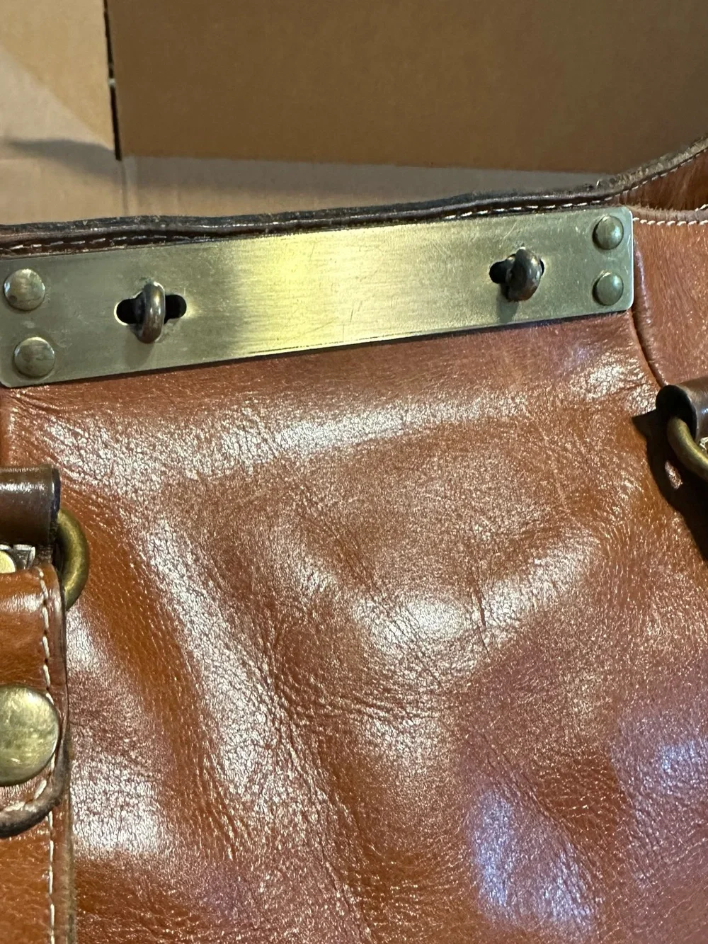 PATRICIA NASH COGNAC BROWN LEATHER BENVENUTO LARGE SHOULDER BAG